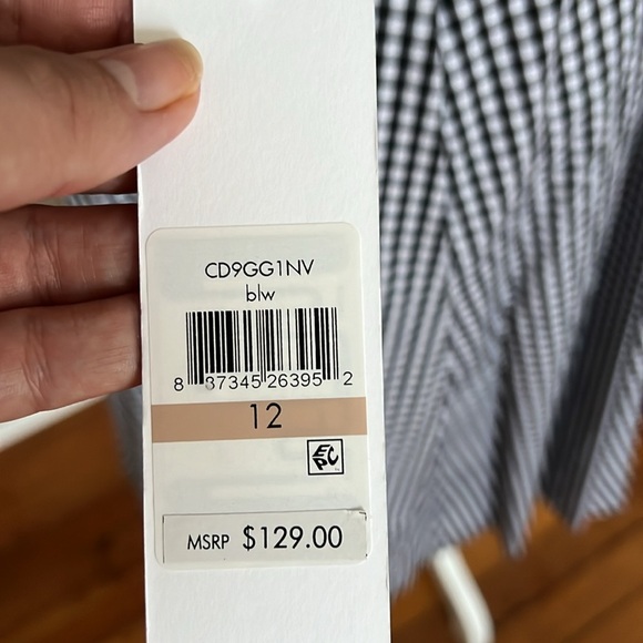 Calvin Klein Black and White Gingham Fit and Flare Dress with Fabric Belt - 12 - Picture 9 of 15